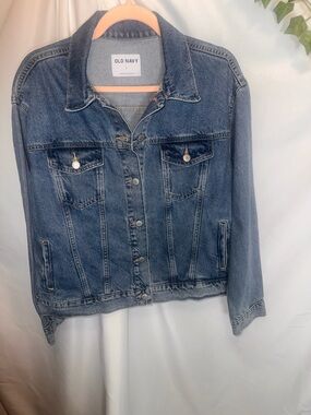 Old Navy Blue Denim Jacket with handmade painting on back